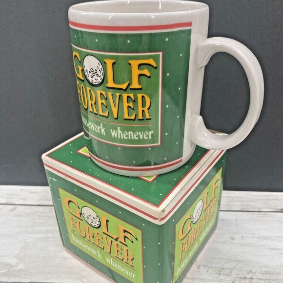 Vintage Golf Forever Housework Work Whenever Ceramic Porcelain Coffee Tea Mug - Picture 5 of 12